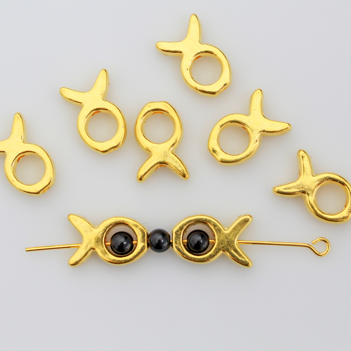 Gold Bead Frames, Fish Shaped Christian Ichthys Symbol 13x9mm fits 4mm Bead, 20pcs