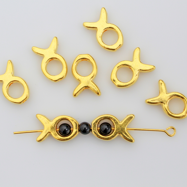 Gold Bead Frames, Fish Shaped Christian Ichthys Symbol 13x9mm fits 4mm Bead, 20pcs