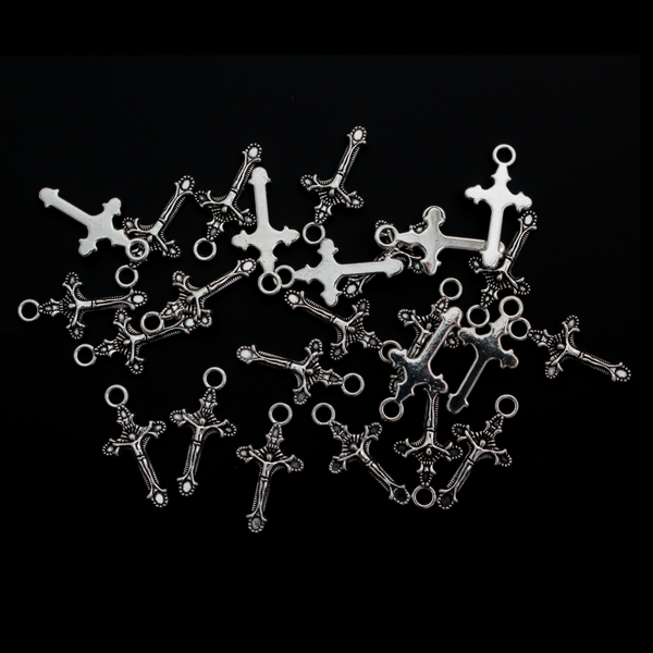 Small Crucifix Cross Charms - Antiqued Silver Tone, 22mm long, 25 pieces