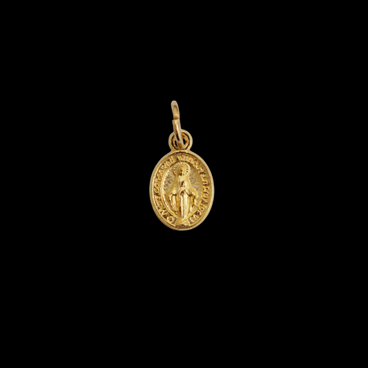 Tiny Gold Miraculous Mary Medal of the Immaculate Conception in English