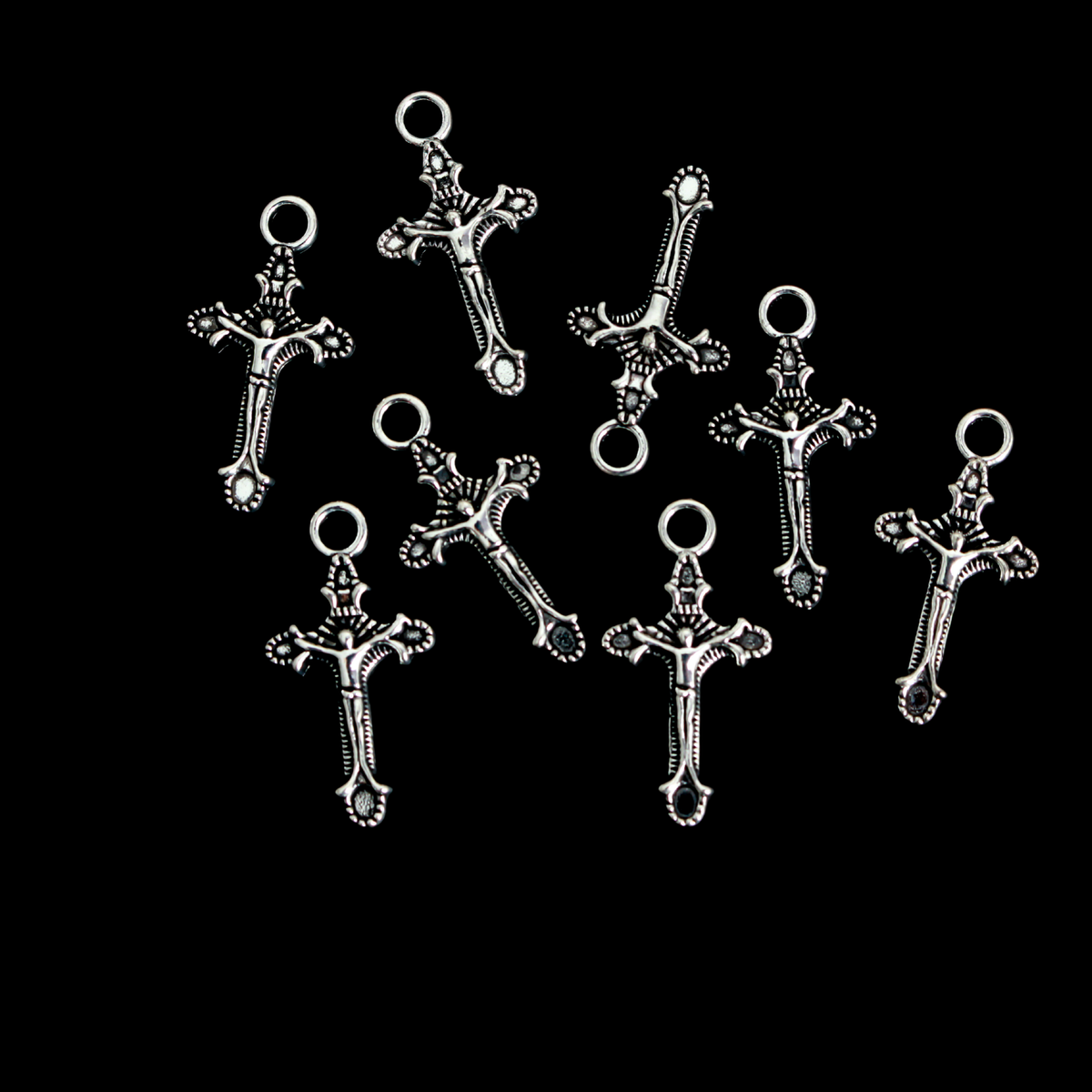 Small Crucifix Cross Charms - Antiqued Silver Tone, 22mm long, 25 pieces