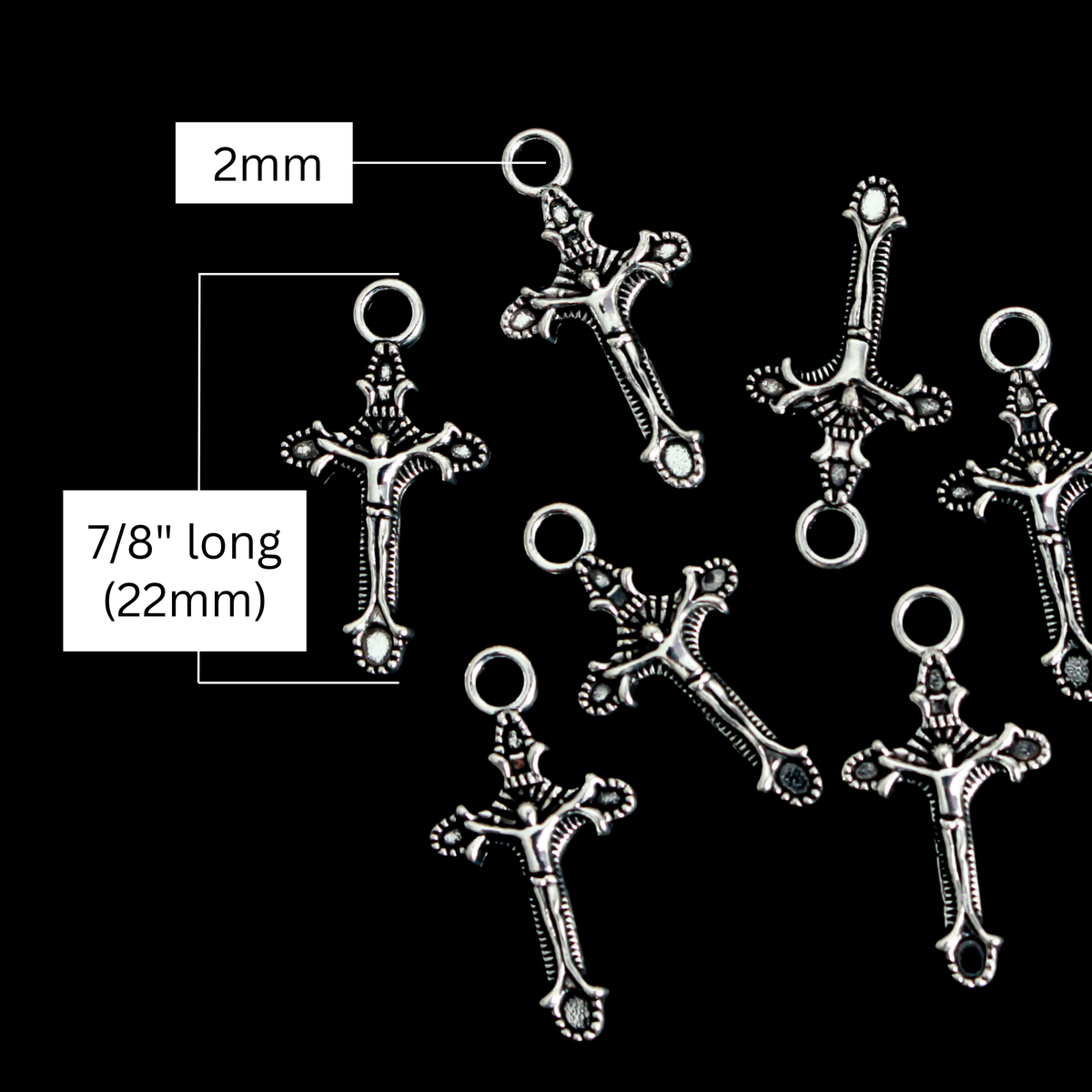 Small Crucifix Cross Charms - Antiqued Silver Tone, 22mm long, 25 pieces