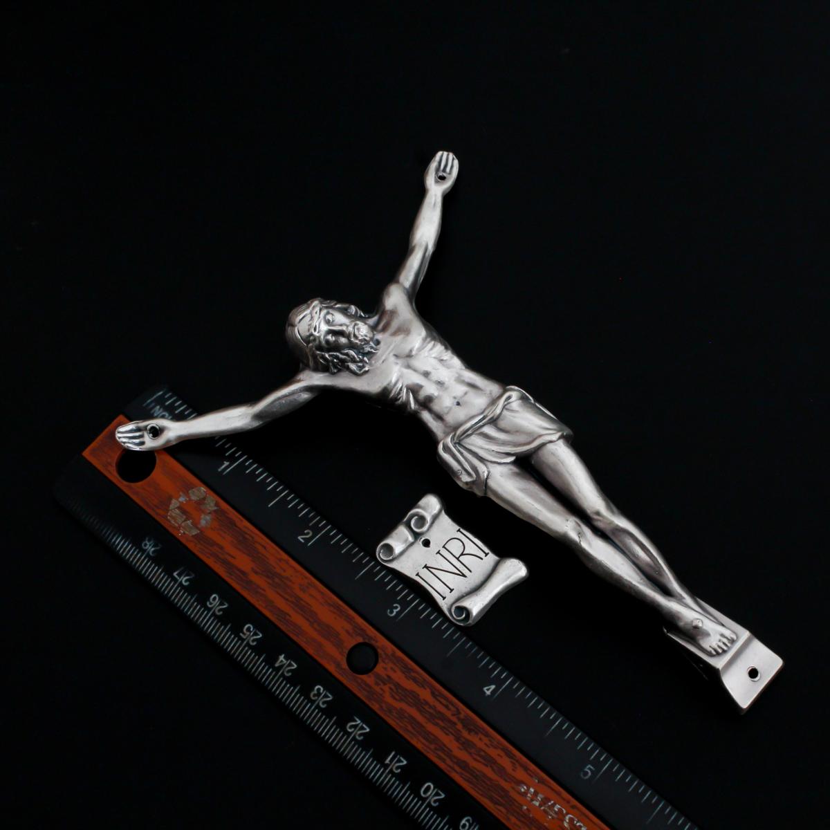 Large Silver Corpus for Crucifix - Body of Christ 5-3/8" Long w/ pre dilled 2mm holes