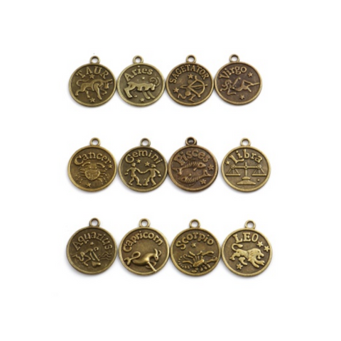 12 Zodiac Horoscope Symbol Charms in Antique Bronze - 20mm x 17mm, 1 Set ( 12pcs/set)