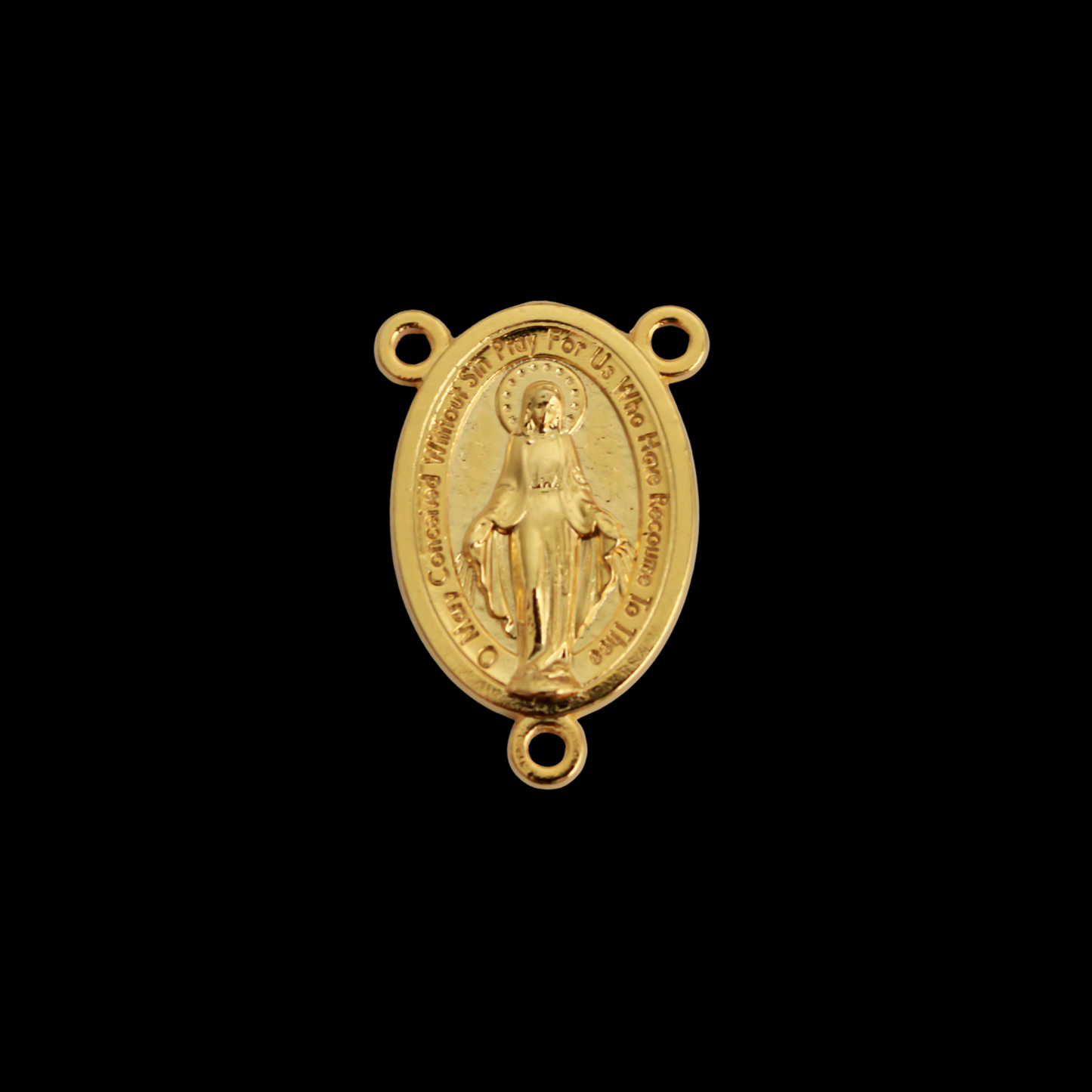 Gold Miraculous Medal Rosary Centerpiece - Handcrafted in Italy with English Inscription