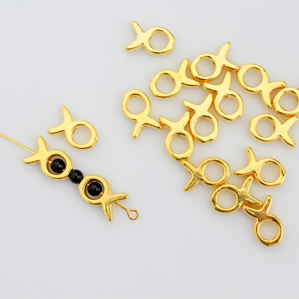 Gold Bead Frames, Fish Shaped Christian Ichthys Symbol 13x9mm fits 4mm Bead, 20pcs
