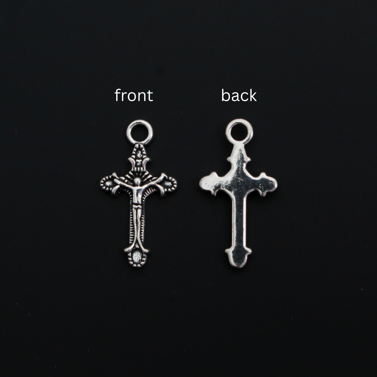 Small Crucifix Cross Charms - Antiqued Silver Tone, 22mm long, 25 pieces