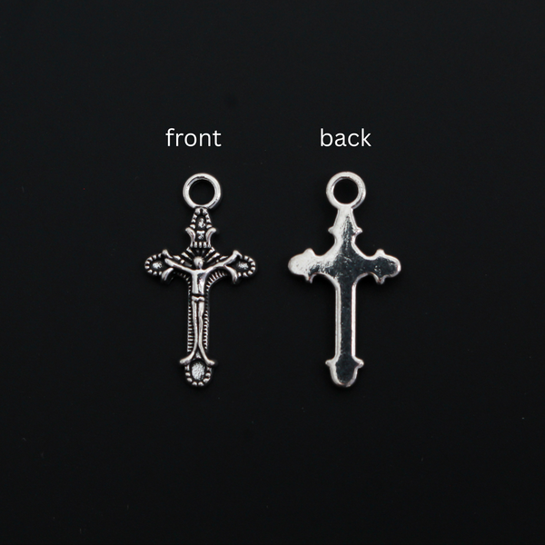 Small Crucifix Cross Charms - Antiqued Silver Tone, 22mm long, 25 pieces