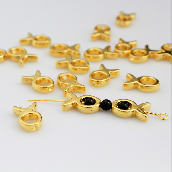 Gold Bead Frames, Fish Shaped Christian Ichthys Symbol 13x9mm fits 4mm Bead, 20pcs
