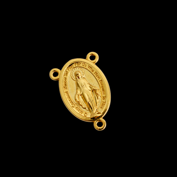 Gold Miraculous Medal Rosary Centerpiece - Handcrafted in Italy with English Inscription