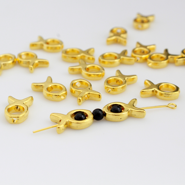 Gold Bead Frames, Fish Shaped Christian Ichthys Symbol 13x9mm fits 4mm Bead, 20pcs