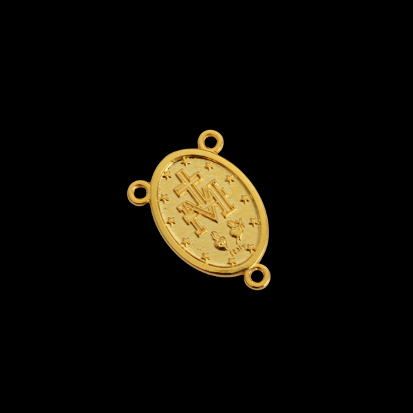 Gold Miraculous Medal Rosary Centerpiece - Handcrafted in Italy with English Inscription