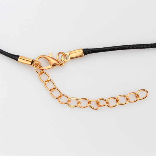Black Wax Cord Necklace 17-1/8" Long with Gold 2" Extender Chain