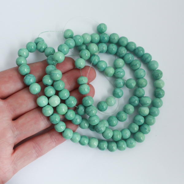Opaque Green Marbled Crackle Glass Beads 8mm Round - One Strand, about 104pcs/strand