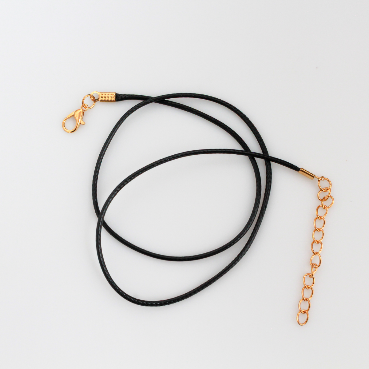 Black Wax Cord Necklace 17-1/8" Long with Gold 2" Extender Chain