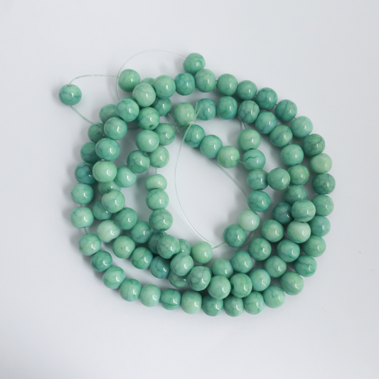 Opaque Green Marbled Crackle Glass Beads 8mm Round - One Strand, about 104pcs/strand