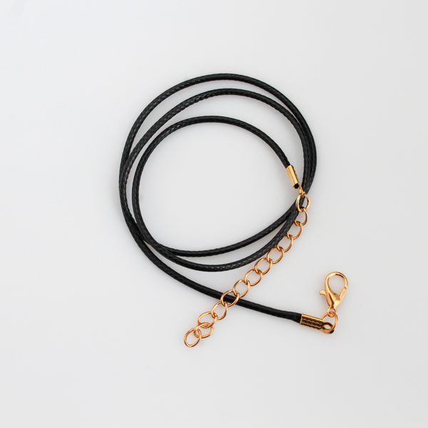 Black Wax Cord Necklace 17-1/8" Long with Gold 2" Extender Chain