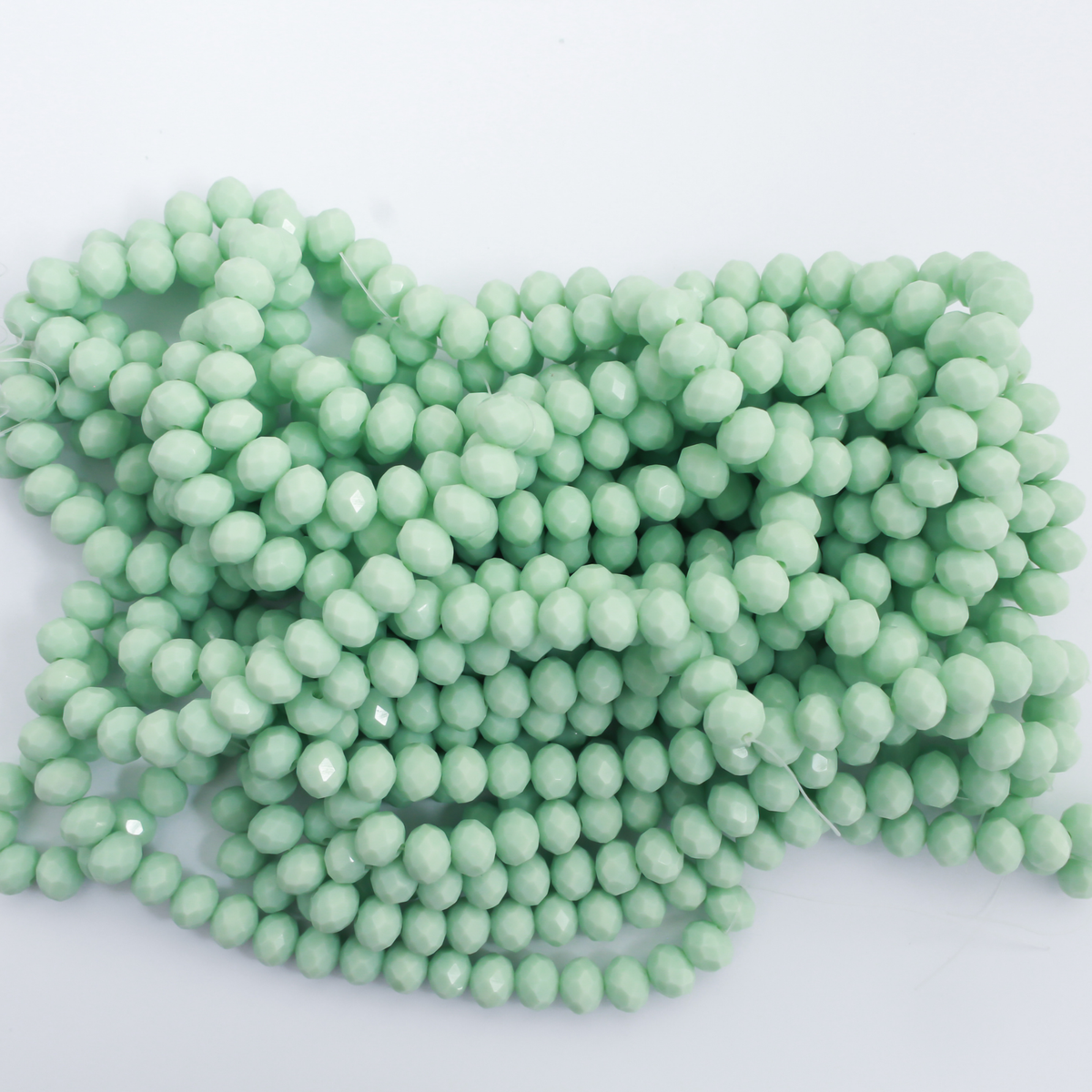Glass Faceted Rondelle Bead Strand - Opaque Pale Mint Green Beads 8x6mm