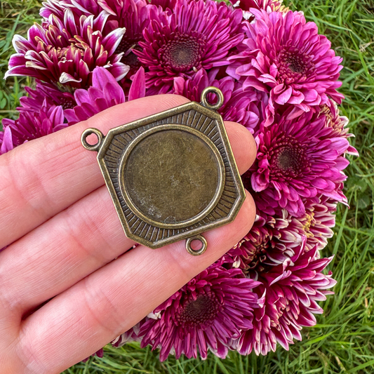 Bronze Rosary Centerpiece Blank Bezel Trays - Fits 22mm Round Cabochon, 5pcs