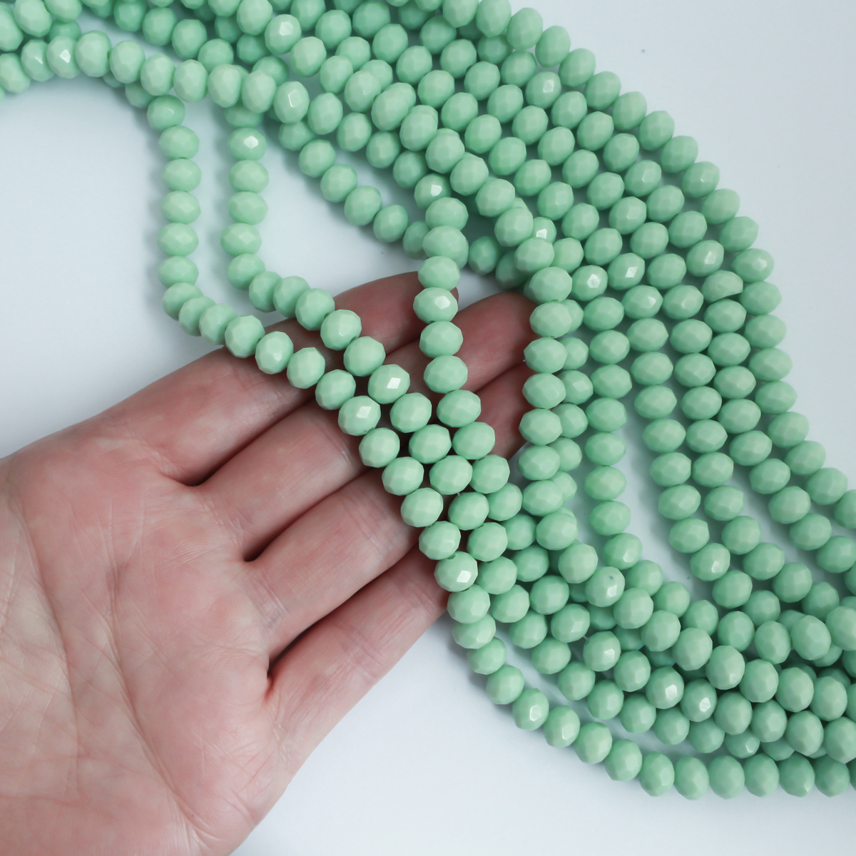 Glass Faceted Rondelle Bead Strand - Opaque Pale Mint Green Beads 8x6mm