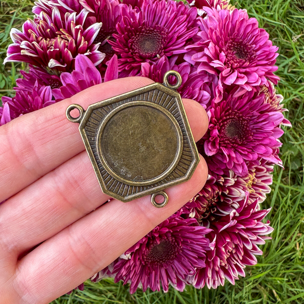 Bronze Rosary Centerpiece Blank Bezel Trays - Fits 22mm Round Cabochon, 5pcs