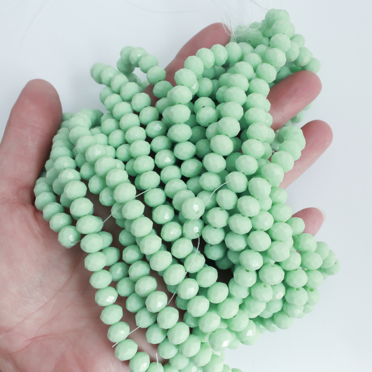 Glass Faceted Rondelle Bead Strand - Opaque Pale Mint Green Beads 8x6mm