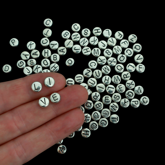 100pcs Silver Letter Beads – 6mm Zinc Alloy Alphabet Spacer Beads, Double-Sided, Random Mix of A-Z