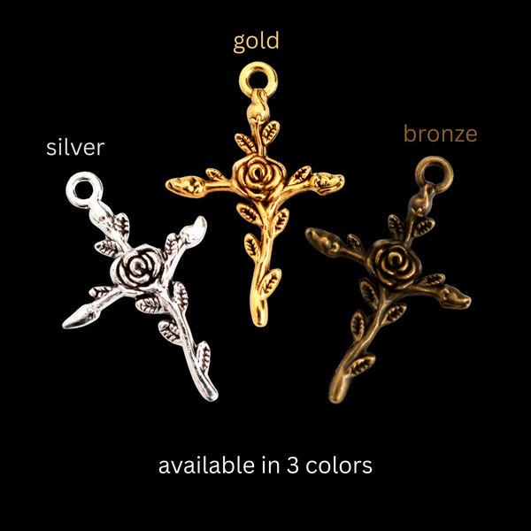 Rose Cross Charms Available in Antique Silver, Gold, Bronze 35mm x 24mm, 25pcs