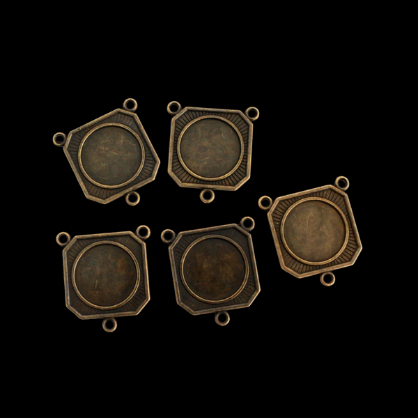 Bronze Rosary Centerpiece Blank Bezel Trays - Fits 22mm Round Cabochon, 5pcs