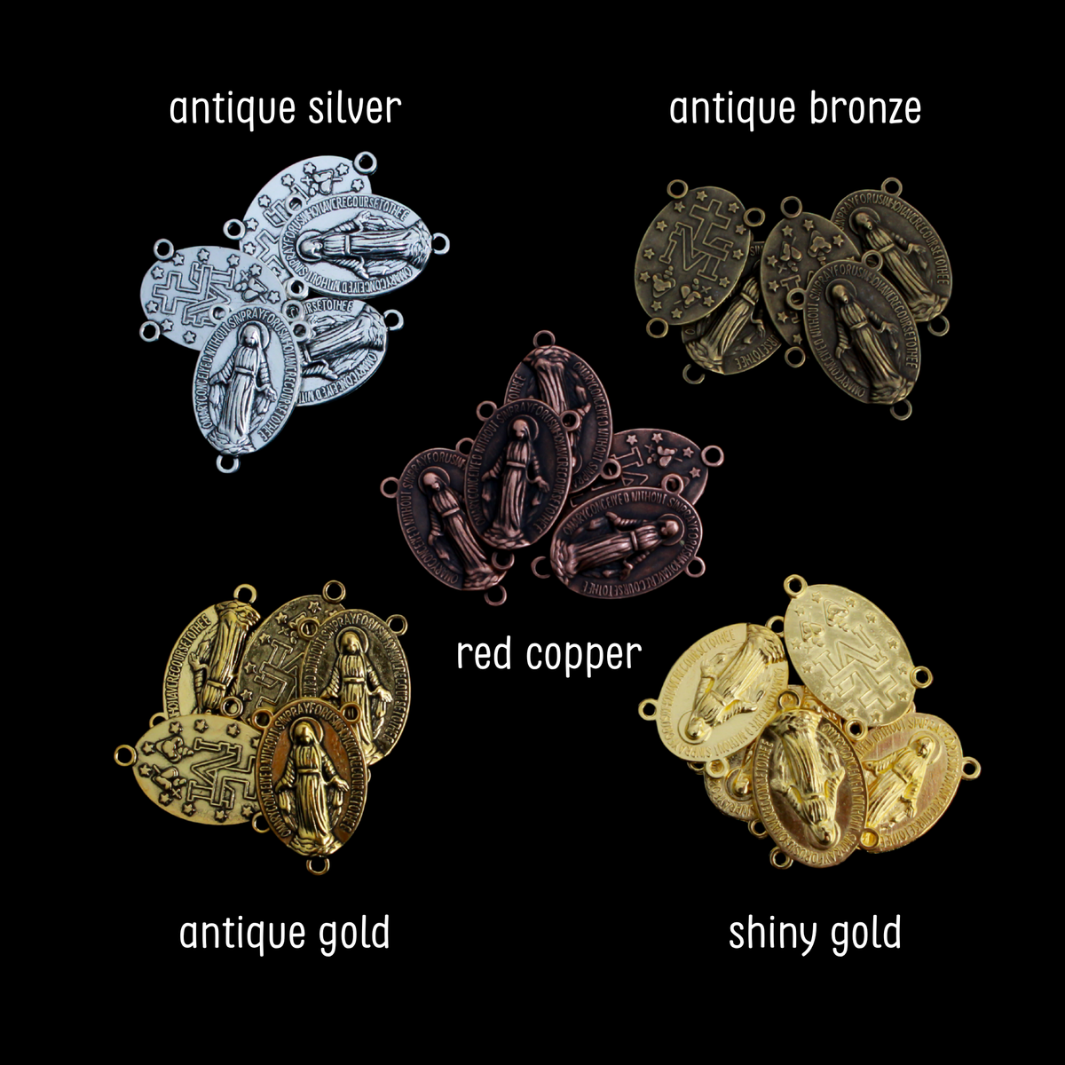 Miraculous Medal Rosary Centerpieces Available in Silver, Bronze, Gold, and Copper - 5pcs