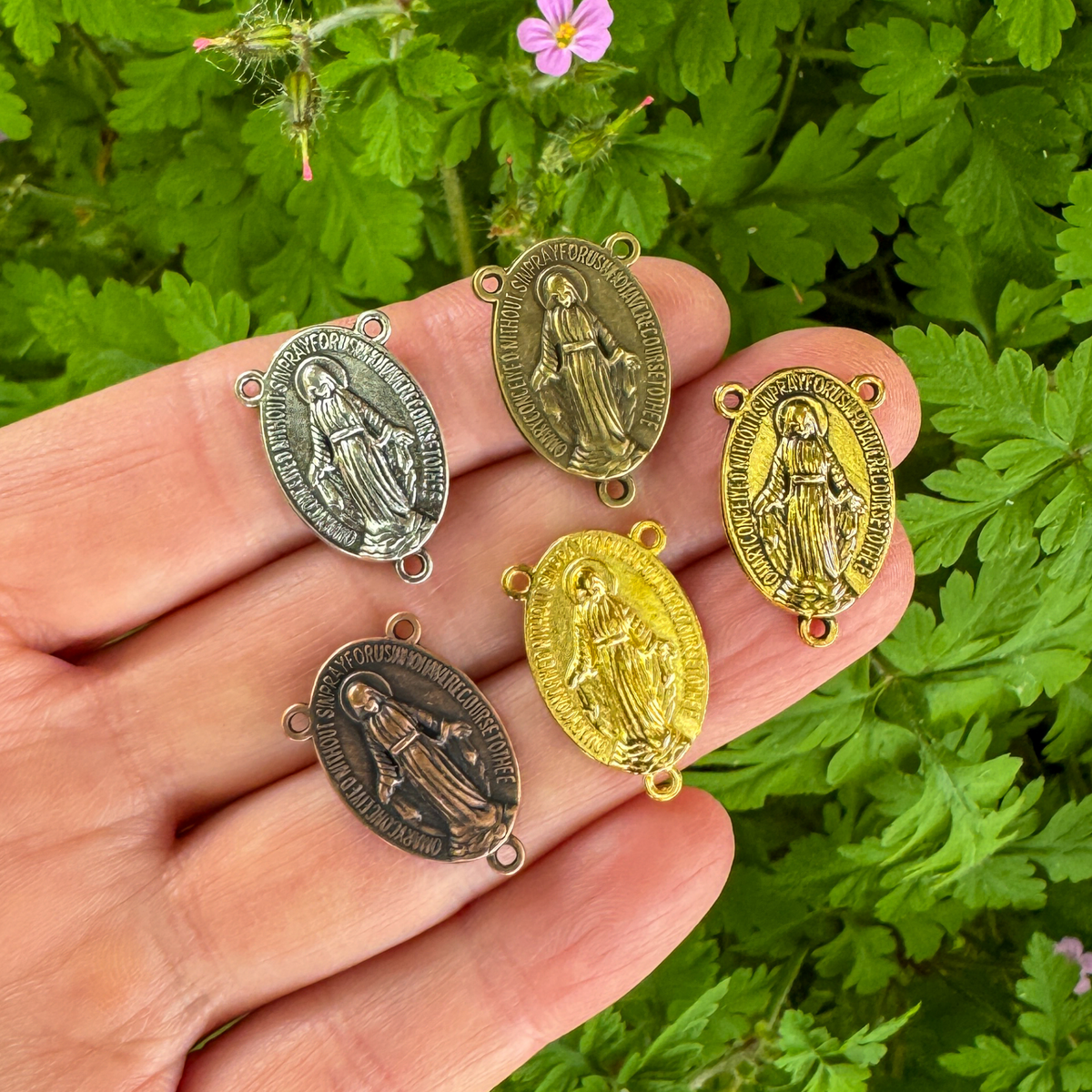 Miraculous Medal Rosary Centerpieces Available in Silver, Bronze, Gold, and Copper - 5pcs