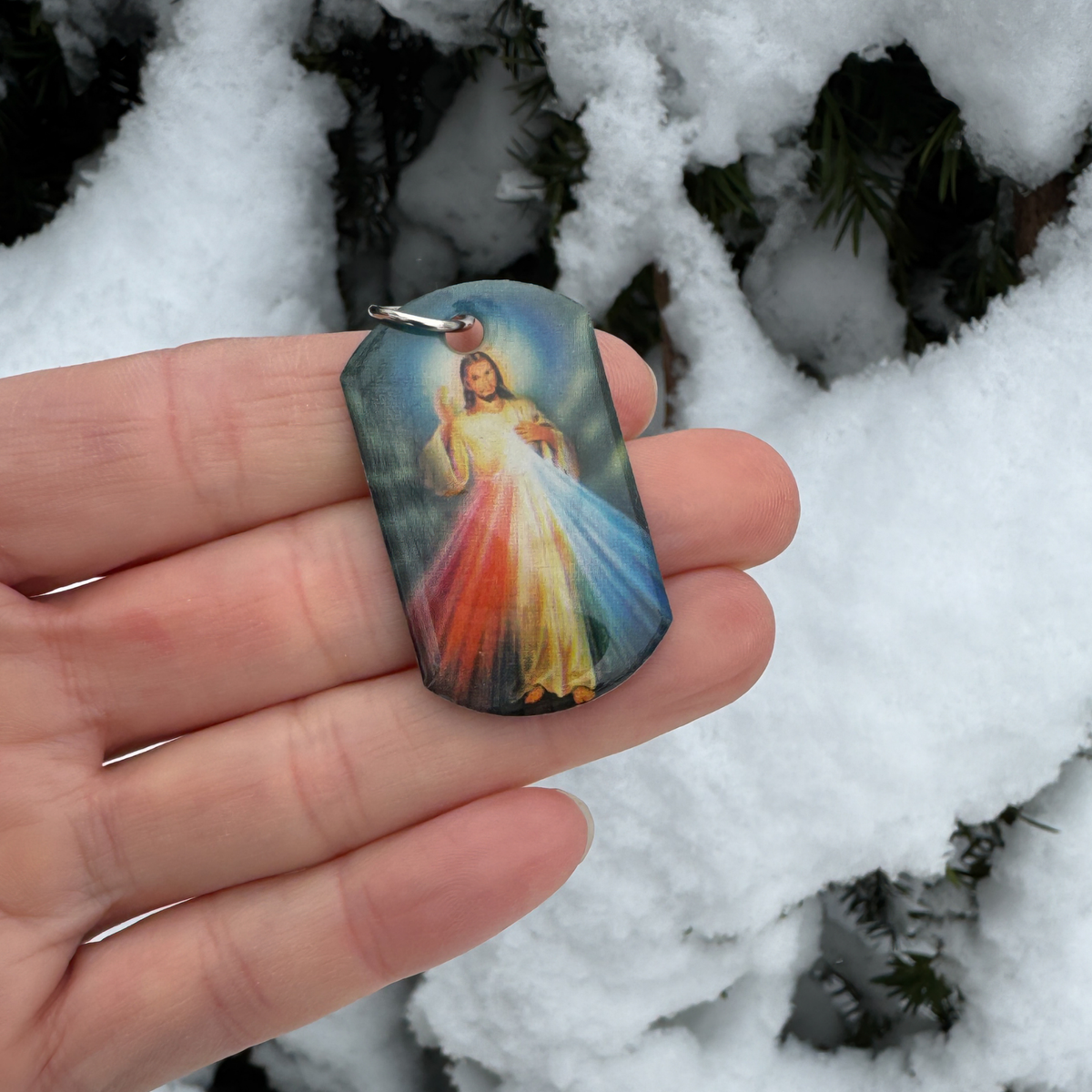 Religious Dogtag Pendants - St. Michael - Divine Mercy of Jesus - Our Lady of Grace, 40mm long
