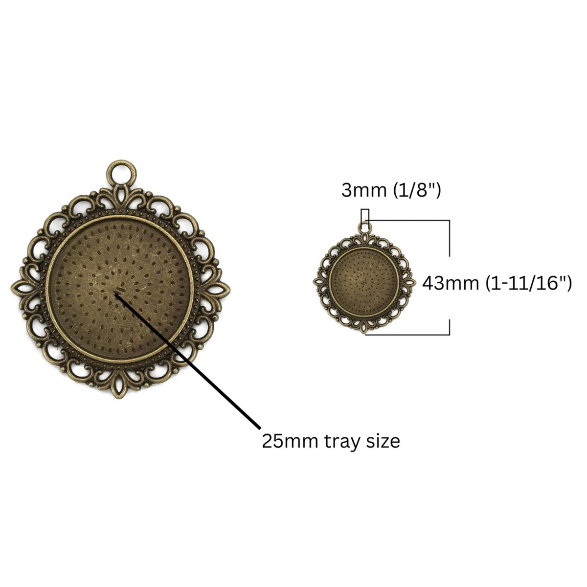 Bronze Double Sided Bezel Pendant Setting - Fits 25mm Round Cabochon, 5pcs