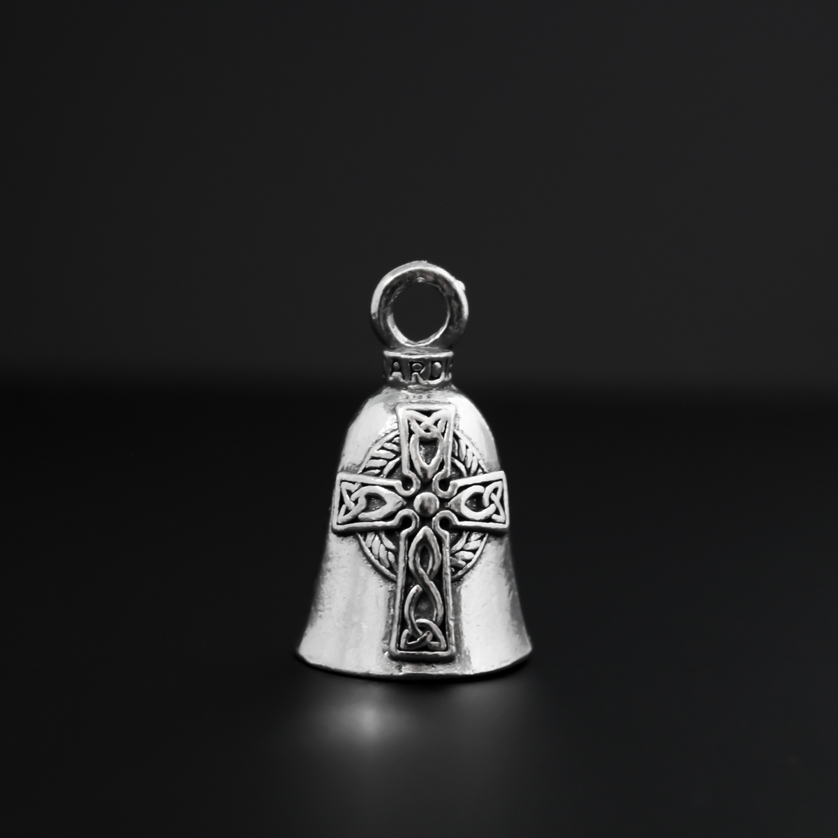 Celtic Cross Guardian bell. There is a large Celtic cross on the front of the bell, the backside is blank.