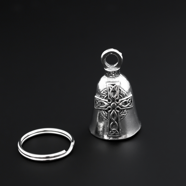 Celtic Cross Guardian bell. There is a large Celtic cross on the front of the bell, the backside is blank.