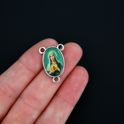 Immaculate Heart of Mary Rosary Centerpiece with a Color Image on Both Sides - 7/8" Long