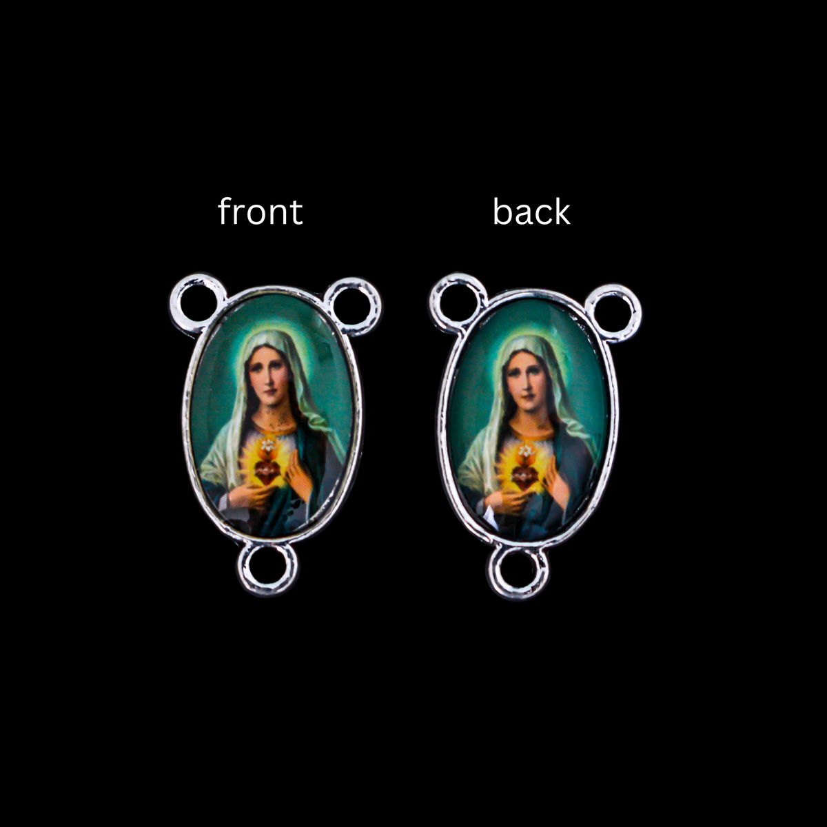 Immaculate Heart of Mary Rosary Centerpiece with a Color Image on Both Sides - 7/8" Long