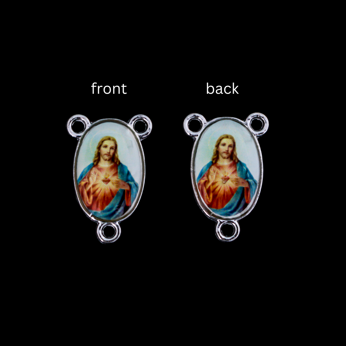 Sacred Heart of Jesus Rosary Centerpiece with a Color Image on Both Sides - 7/8" Long