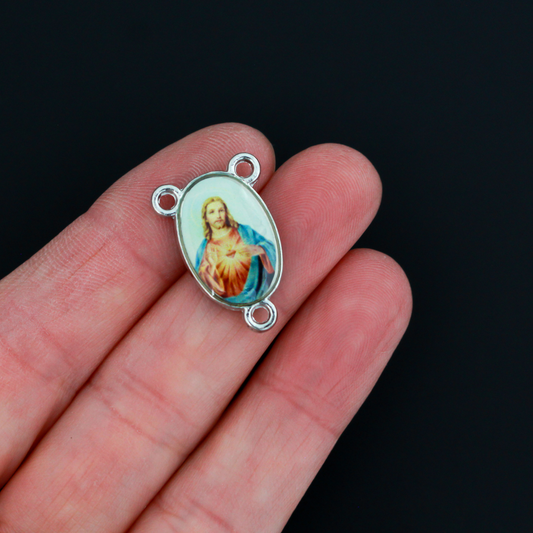 Sacred Heart of Jesus Rosary Centerpiece with a Color Image on Both Sides - 7/8" Long