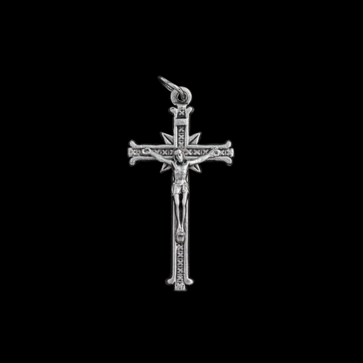 Silver Tone Crucifix with Crosshatch Pattern, 1-1/2" long