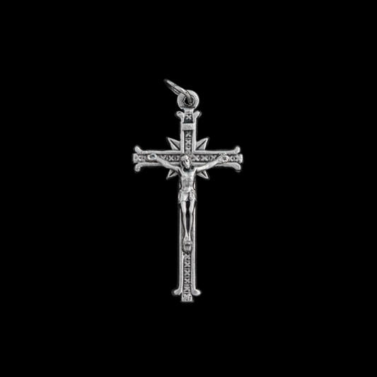 Silver Tone Crucifix with Crosshatch Pattern, 1-1/2" long
