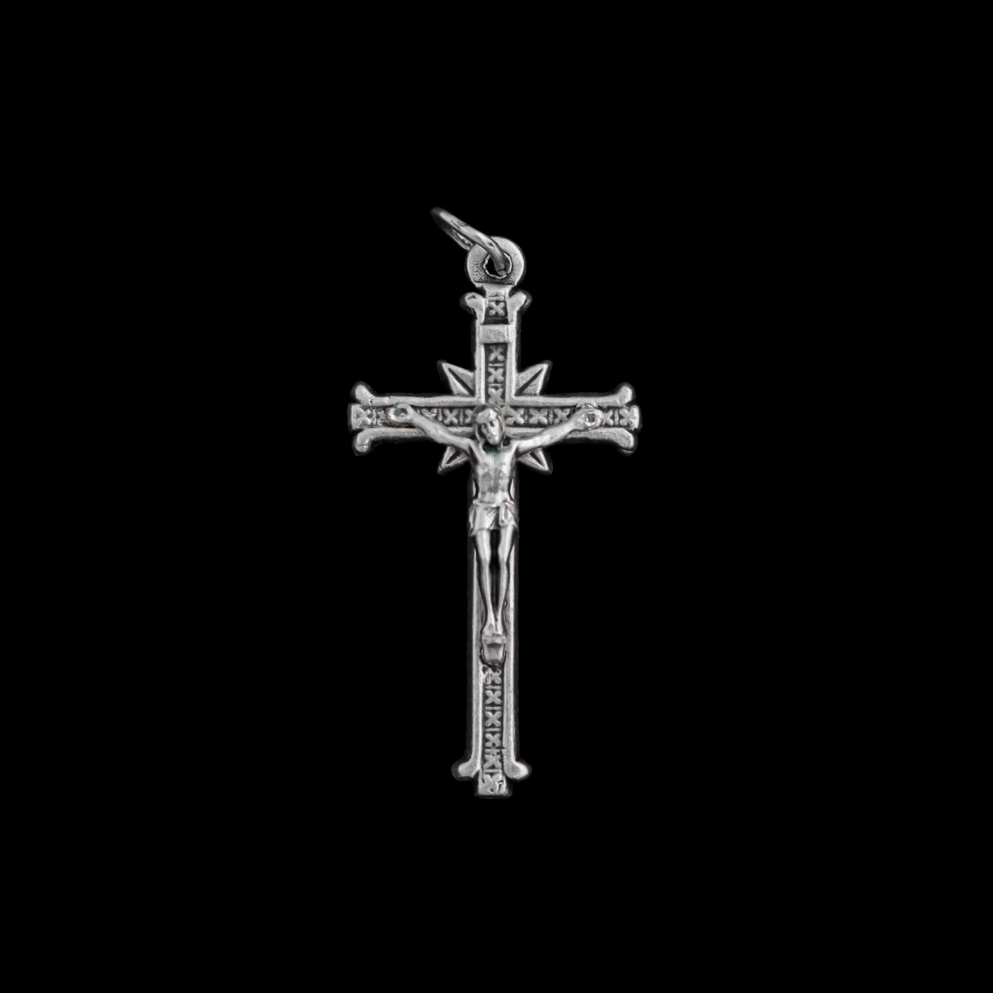 Silver Tone Crucifix with Crosshatch Pattern, 1-1/2" long