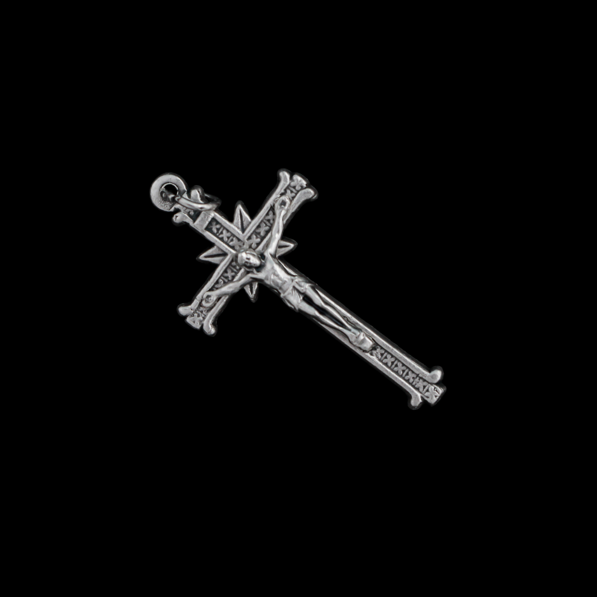 Silver Tone Crucifix with Crosshatch Pattern, 1-1/2" long