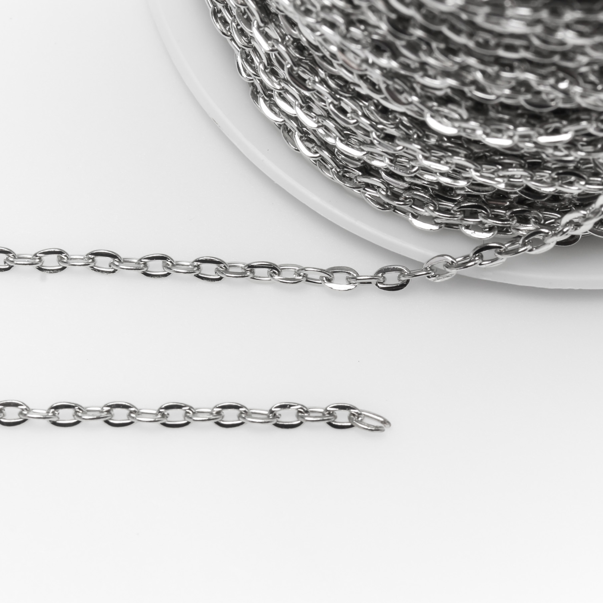 Flat Oval Chain 4mm x 2.7mm Links Unsoldered for Rosaries, Necklaces, Bracelets - Sold by the Foot