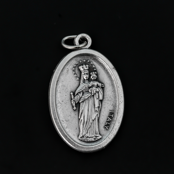 Saint Giovanni "Don" Bosco oval medal that depicts St. Don Bosco on the front and Mary, Help of Christians, on the bac