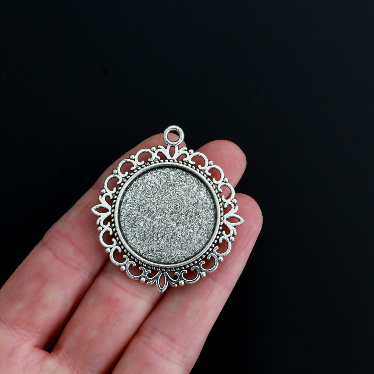 Silver Double Sided Bezel Pendant Setting - Fits 25mm Round Cabochon, 5pcs