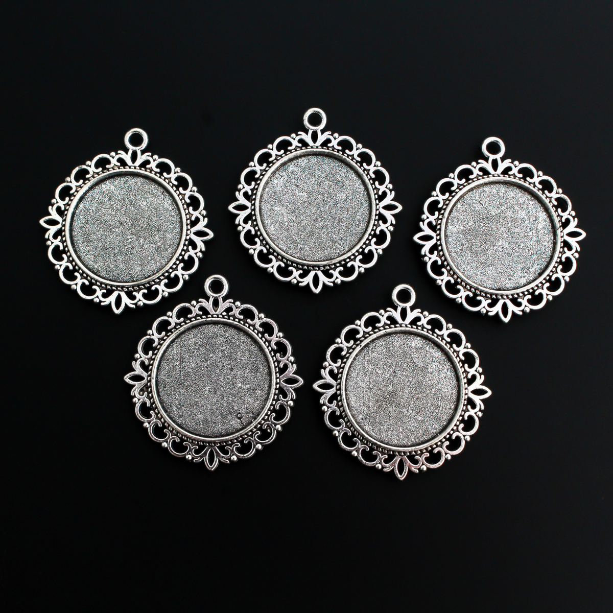 Silver Double Sided Bezel Pendant Setting - Fits 25mm Round Cabochon, 5pcs