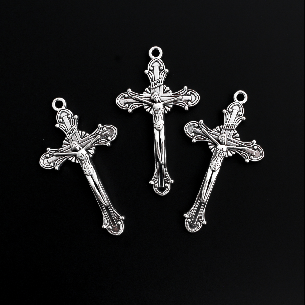 Fatima Sunburst Crucifix Cross 2-1/8" Long - Antique Silver Tone, 3pcs