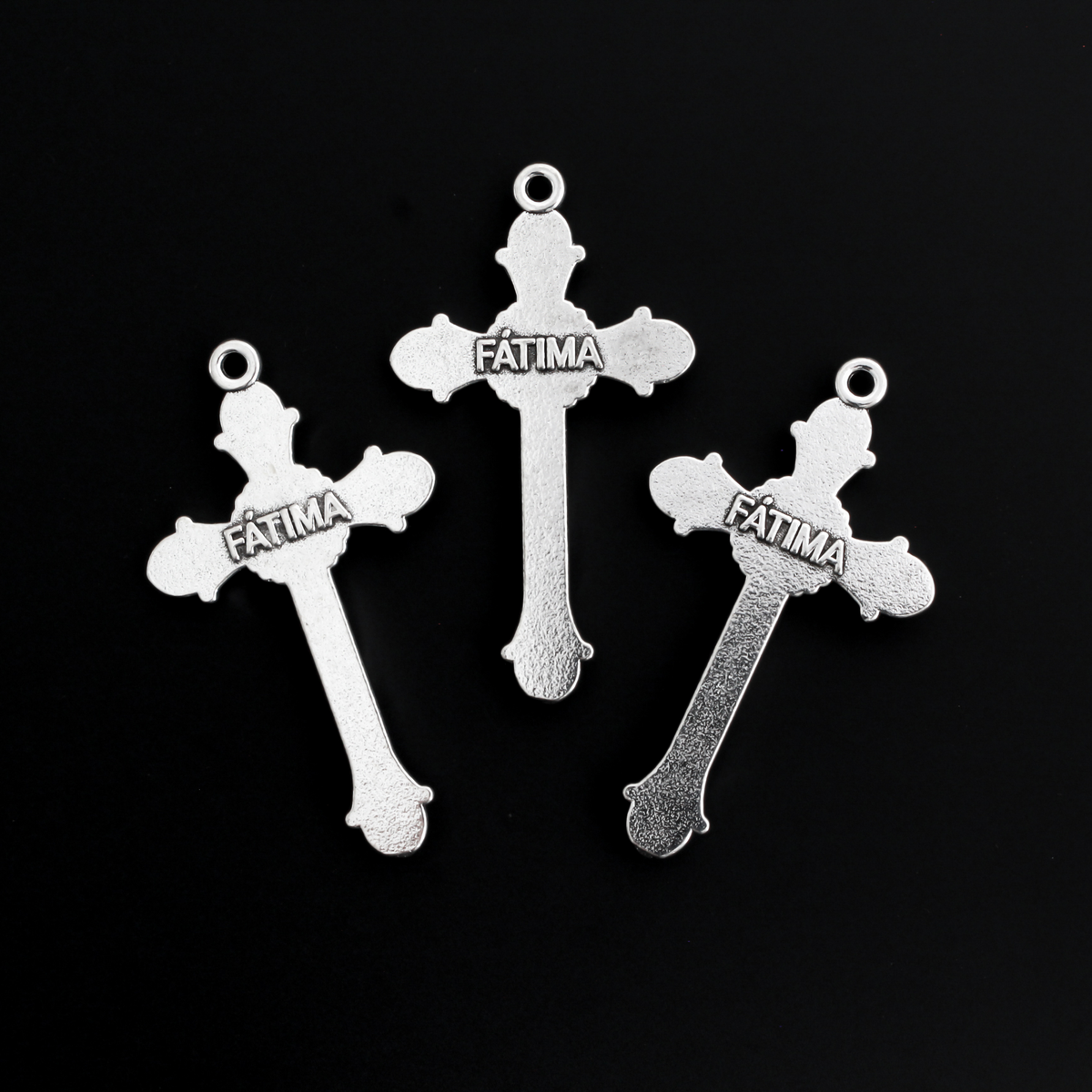 Fatima Sunburst Crucifix Cross 2-1/8" Long - Antique Silver Tone, 3pcs
