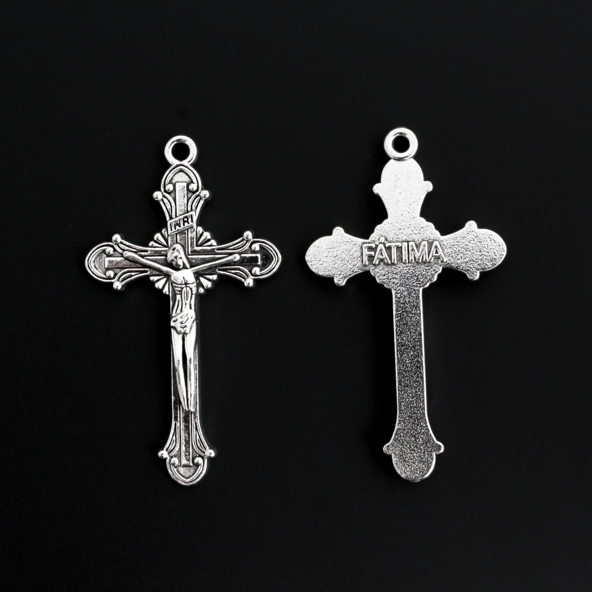 Fatima Sunburst Crucifix Cross 2-1/8" Long - Antique Silver Tone, 3pcs